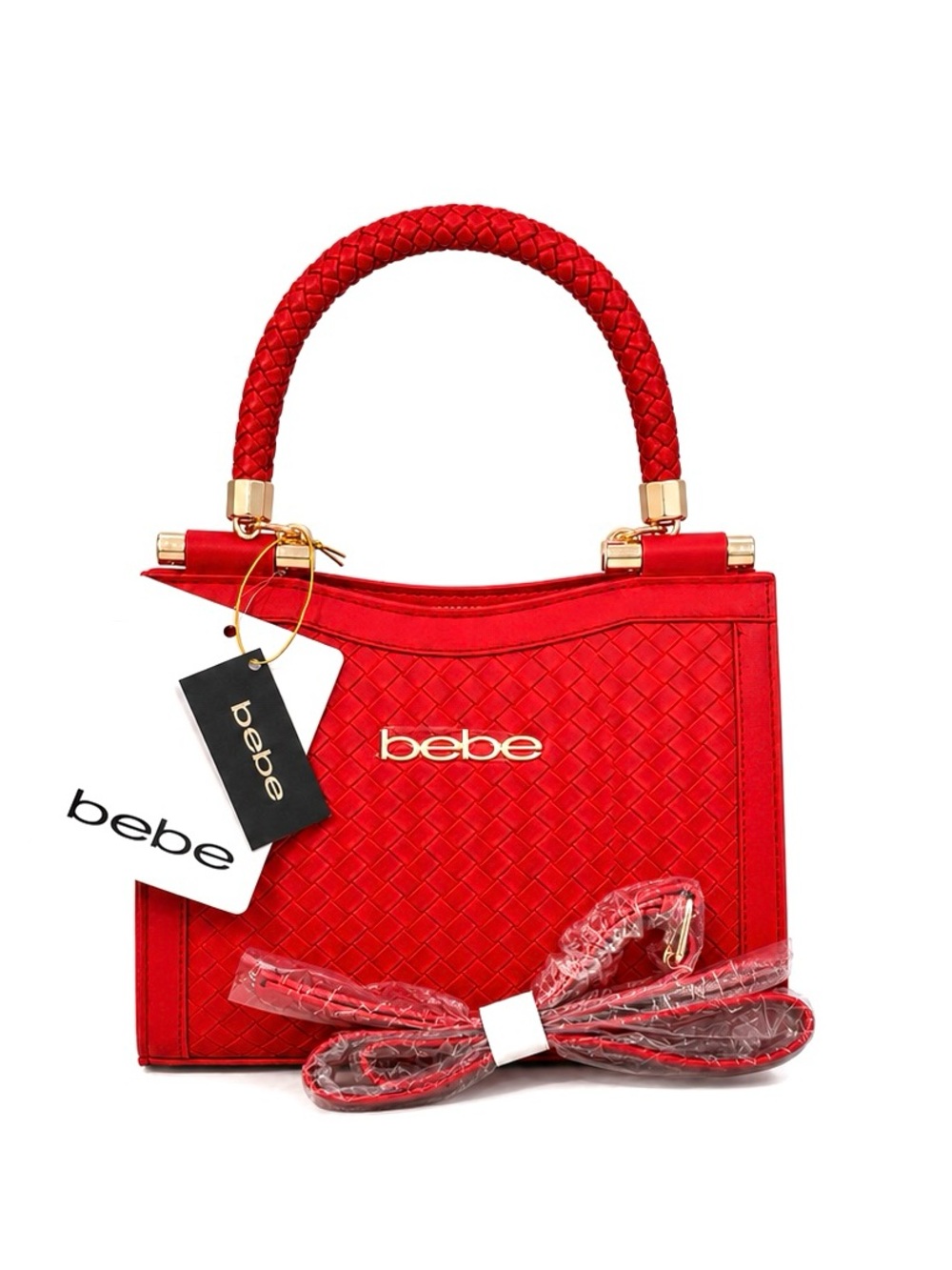 BEBE Fabiola Taffy Mini Red Satchel Top Handle Crossbody Bag NWT $139